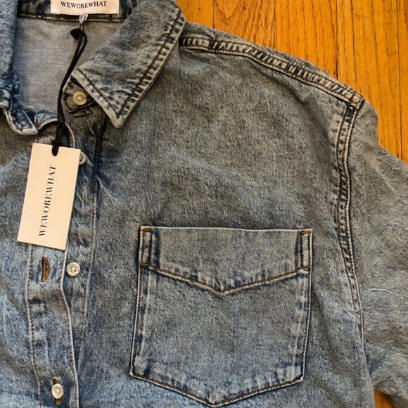 WeWoreWhat Boyfriend Indigo Denim Shirt, Light Rustic - NWT, XS/S - Picture 5 of 13